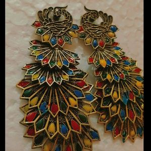 Multicolored Peacock Earrings