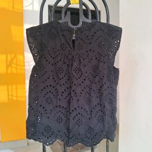 Black Eyelet Top