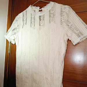 Cute Cream Top With Net Embroidery