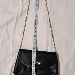 Guess Women Black Leather Metal Chain Sling Bag
