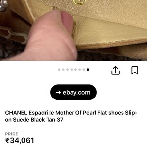 Auth CHANEL Espadrille Mother Of Pearl Flats