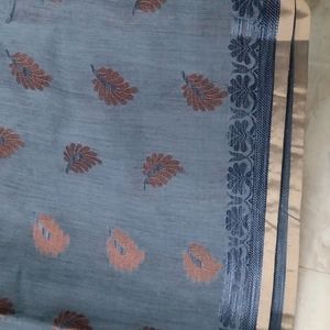 New UNUSED Cotton Saree In Charcoal Colour