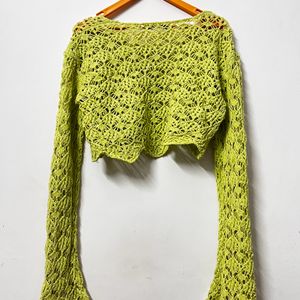 Neon Green Crochet Flared Sleeve Top