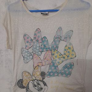 Mickey Mice Print White Colour Top