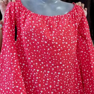 Red Off Shoulder With white Hearts