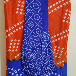 Double Colour Orange And Blue Saree With Blouse