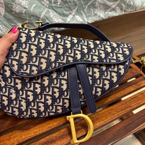 Dior Navy Blue Oblique Canvas and Leather Saddle B