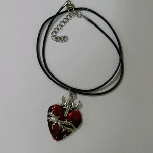 Gothic Heart Necklace And Y2K Hert In Red Cord