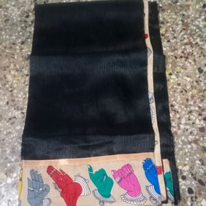 Black Raasilk Saree / Hand Kalamkari / One Time Used