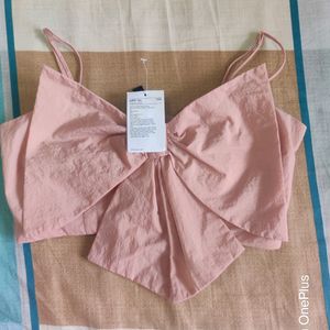 H&M Dusky Pink Bow Crop Top