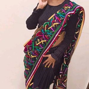 Beautiful Black Net Sari Used Once N Marriage Blou