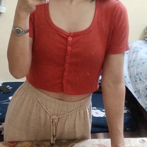 SSS Orange Button Up Crop top