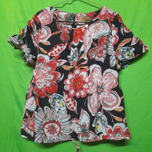 Korean Branded Floral Design Printed Top Tunic Red