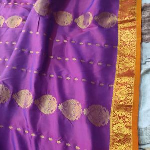 Beautiful Magenta Purple And Golden Silk Saree