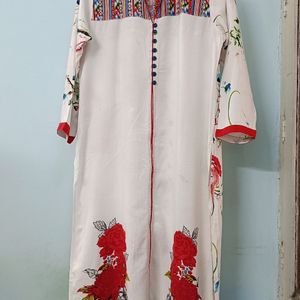 White And Red Casual Kurti For Women