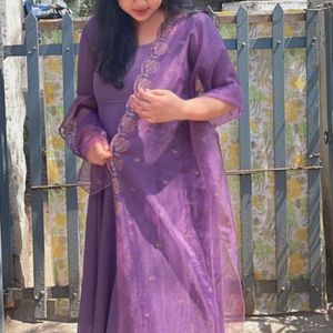 Deep purple anarkali with organza dupatta