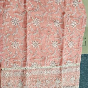 Women Net Thread Embroidered Pink Suit Set