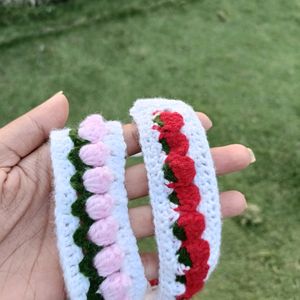 Crochet Strawberry And Pink Tulips Headband