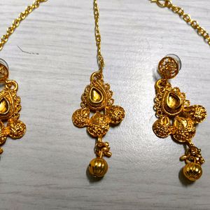 Golden Necklace,Chokar set with Maangtika,Earrings