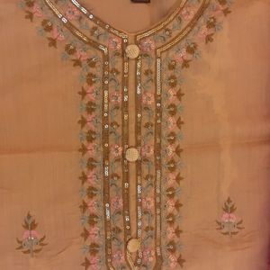 Beige Suit With Multicolour Dupatta