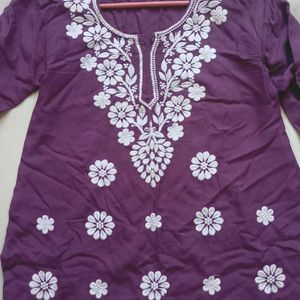 Purple Chikankari Short Kurti