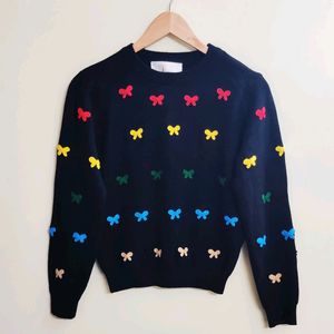 Black Multicolour Design Sweater Size-36-38