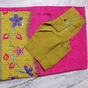 Yellow And Rose Colour Saree