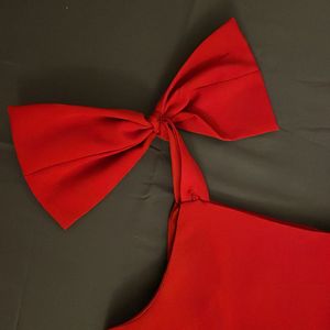 Classic Red Skater Dress with Shoulder Bow Detail