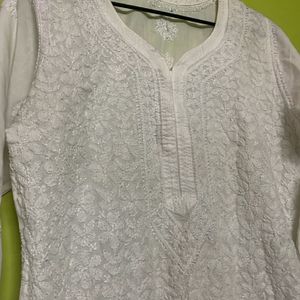 White Chikankari Kurta For Ladies