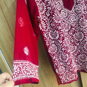 Beautiful Maroon Chikankari Short Kurti