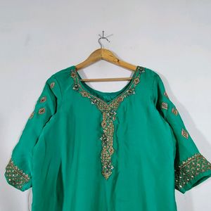 Sea Green And Navy Blue Kurta Set (Women's)