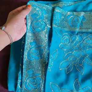 Sky Blue Gorgette Embroidery Saree 💙