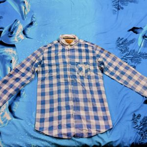Men's Black And Blue Checked Collar Shirt COMBO
