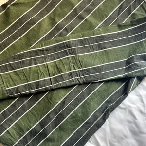 Green Striped Slim Fit Shirt - Size M