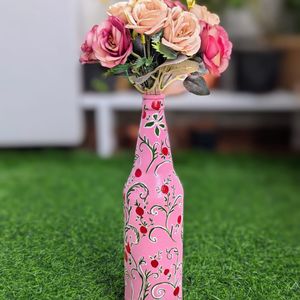 Beautiful Pink Handpainted Glass Bottle