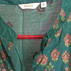 Max Green Asymmetrical Nyra Cut Kurta With Inner