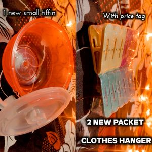 1 New Small Tiffin & 24 Clothes Hanger