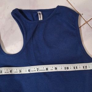 Shoulder Cut Dark Blue Crop Top