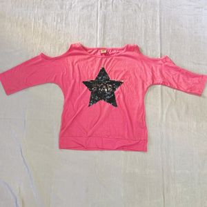 Coral Pink Top With Turning Sequences