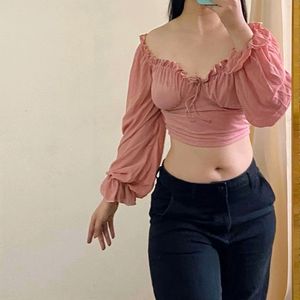 Floerns Off Shoulder Drawstring Crop Top