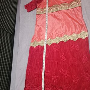 Red N Peach Party Wear Kurta