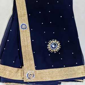 Navy Blue Saree With Blouse