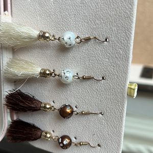 White And Brown Tassel Earrings