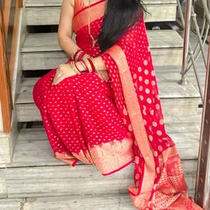 Pure Georgette Red Saree