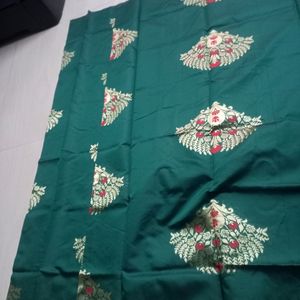 Green Flower Design Soft Lichi Silk Saree