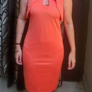 Elegant Orange Keyhole Bodycon Dress – 34 inches