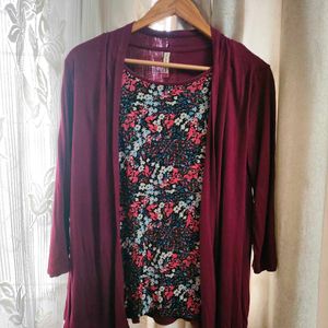 Beautiful Maroon Top With Attached Shrug