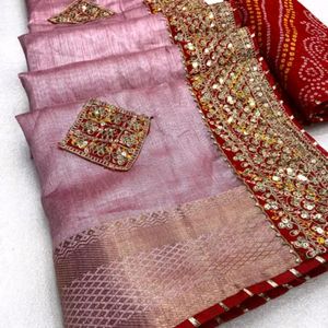 Women Beautiful Zari Border Sari With Blouse Piece