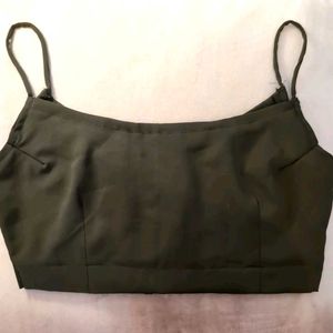 Olive Green Strap Sleeve Crop Top