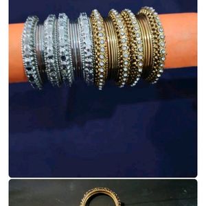 Combo Of Oxidised Bangles+ Glass Bangles